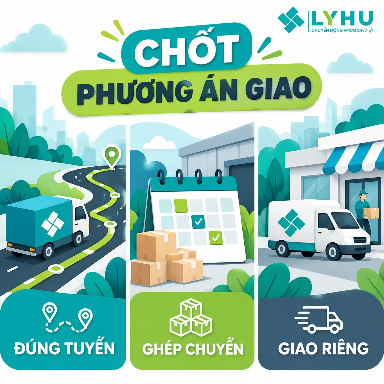 Ba phương án đúng tuyến, ghép chuyến và giao riêng