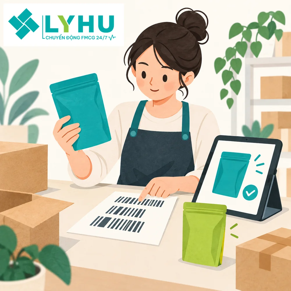 Đối chiếu gói hàng, dãy mã và hồ sơ hàng trên màn hình